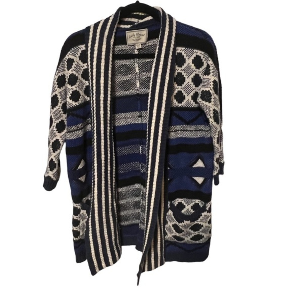 Lucky Brand Blue Grampacore Knit Oversized, Boho Cardigan W Pockets Size XS - S